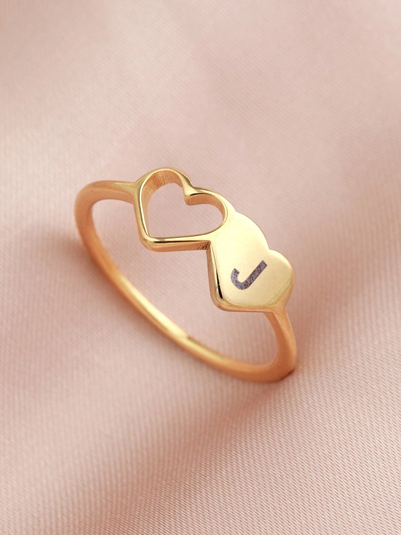 Double Heart Ring With 26 Letters Engraved