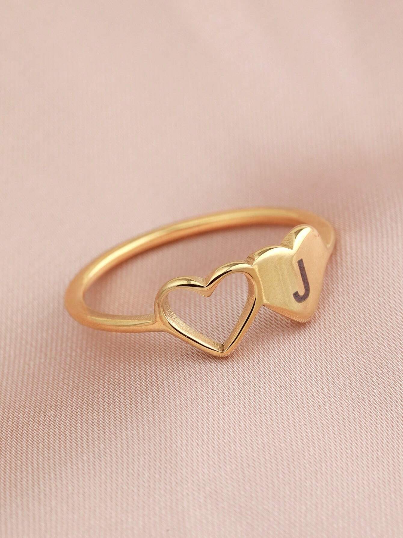 Double Heart Ring With 26 Letters Engraved